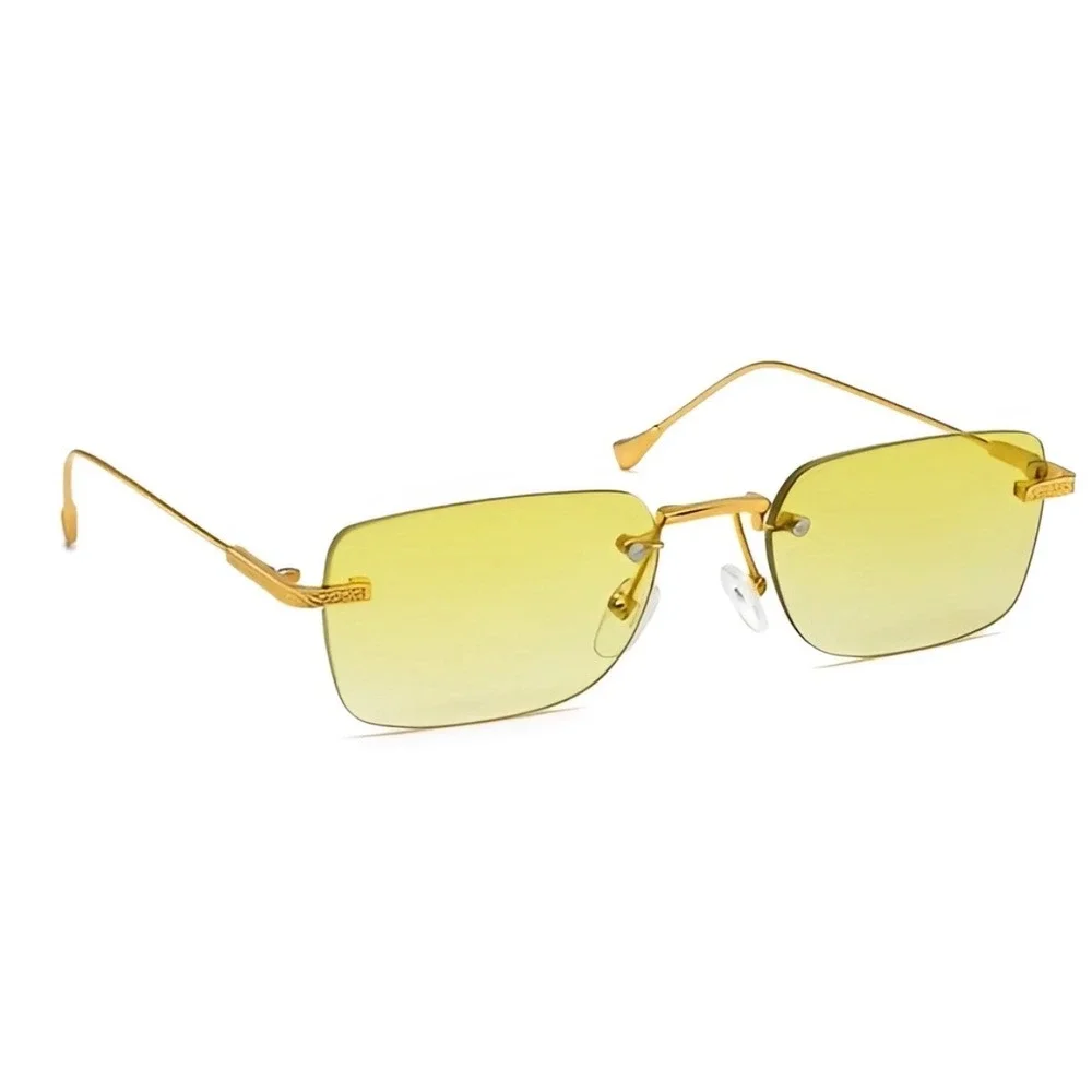 Yellow Sunglasses Uv400 Women Eyewear Narrow Small Shades Square Gold Metal 2026